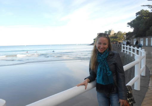 picture of a girl in front of a beach