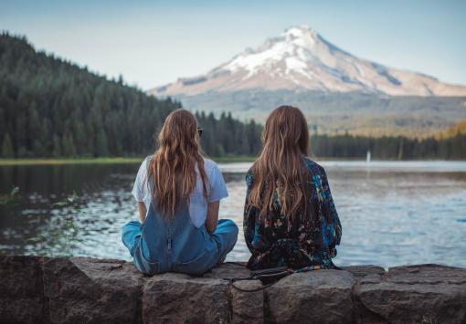 two girls in a lake